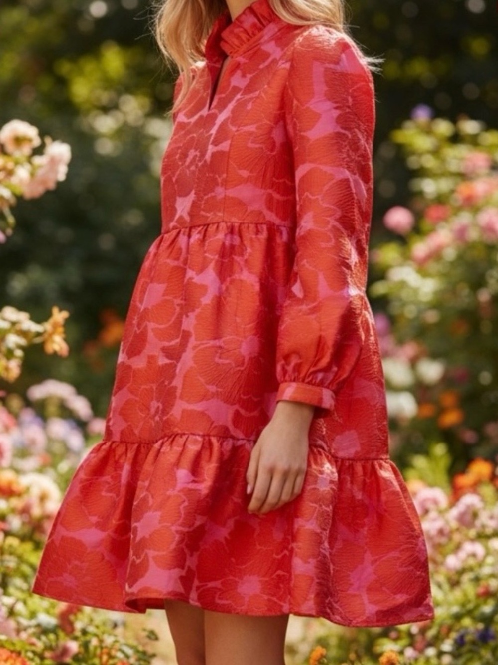 Tuckernuck Red and Pink Floral Tiered Dress for women